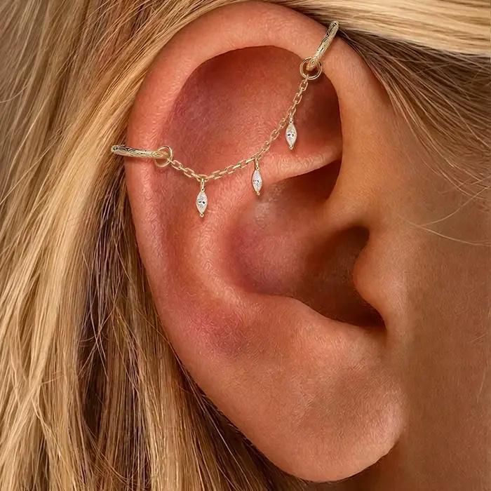 CANNER 1PC 6/8mm 14K Or massif motif floral Anneau de piercing pour cartilage, Hélix, Tragus, Conch, étanche, Bijou cadeau