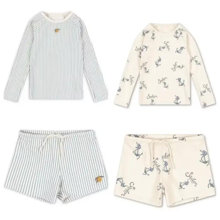 Maillots de bain pour bébés garçons, maillot de bain rayé à manches longues, motif citron, short de plage pour garçons, maillots de bain de vacances pour enfants, protection solaire