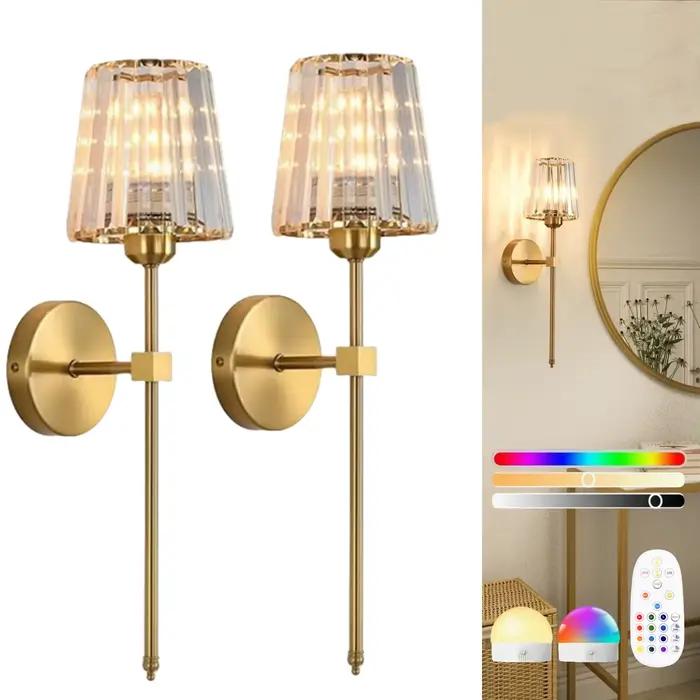 Applique murale sans fil à piles, applique murale sans fil avec ampoule à chargement USB, applique murale à intensité variable 15 couleurs avec télécommande, adaptée pour chambre à coucher, salon, cou