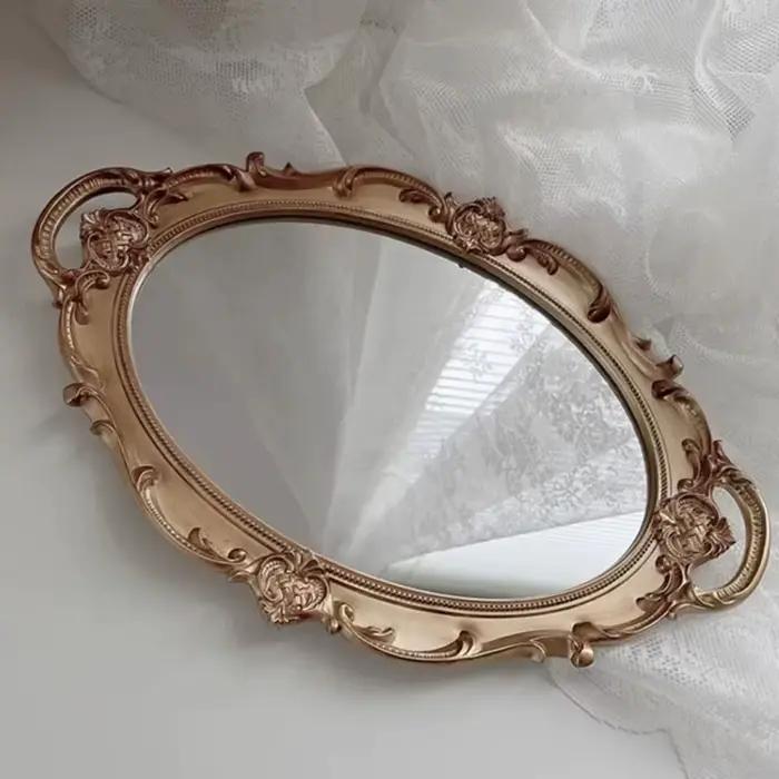 Miroir mural décoratif de forme ovale, matériau en verre, plateau de rangement de cosmétiques Vintage français, plaque de miroir, taille de bureau