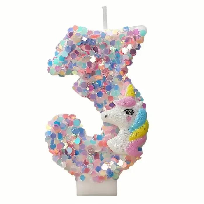 Bougies numériques licorne de dessin animé 0-9 pour la décoration de gâteaux d'anniversaire d'enfants, accessoires d'ambiance pour fêtes, bougies à thème amusantes