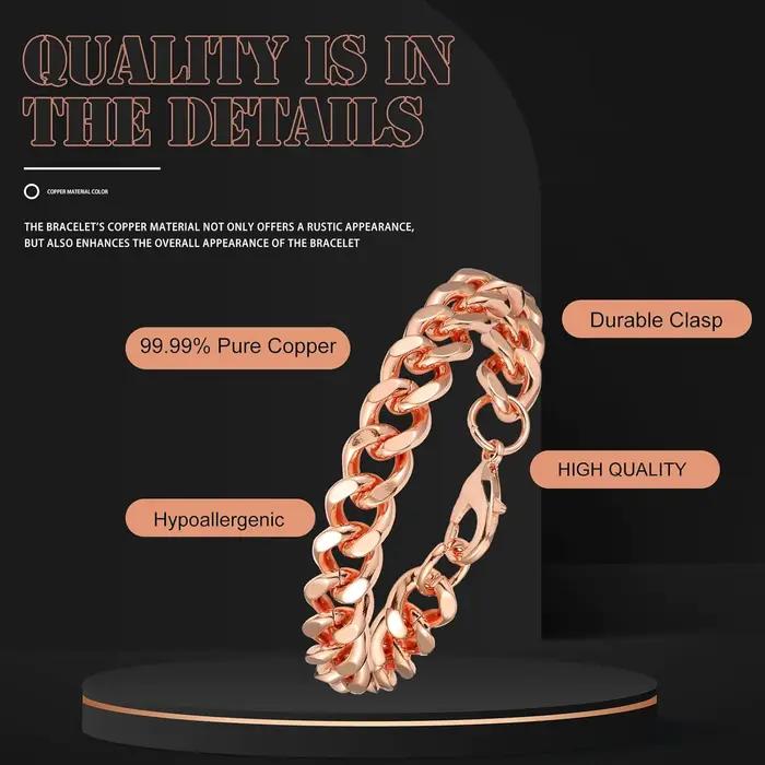Bracelet en cuivre pour hommes, cadeau de saint valentin, 7.5-9 pouces, lien en cuivre massif, Bracelets purs pour la santé, bijoux cadeaux