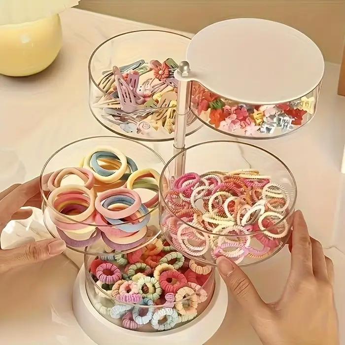 Organisateur de bijoux rotatif 3/4/5 couches-boîte de rangement en plastique à plusieurs niveaux, présentoir d'anneaux de cheveux Transparent pour coiffeuse