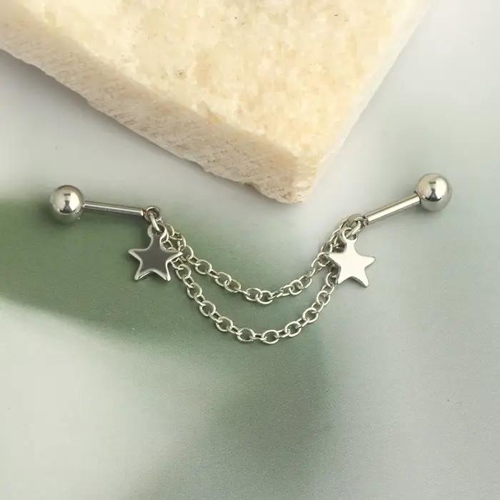 Boucles d'oreilles en chaîne de perçage industrielle pour femmes, couleur argent, mode oreille Cartilage Helix haltère en acier chirurgical, bijoux cadeaux, nouvelle collection