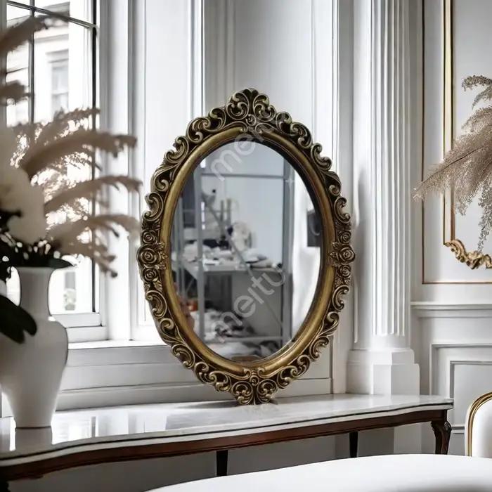 Petit miroir mural ovale, décoration Vintage en résine pour chambre à coucher, salon, commode, or