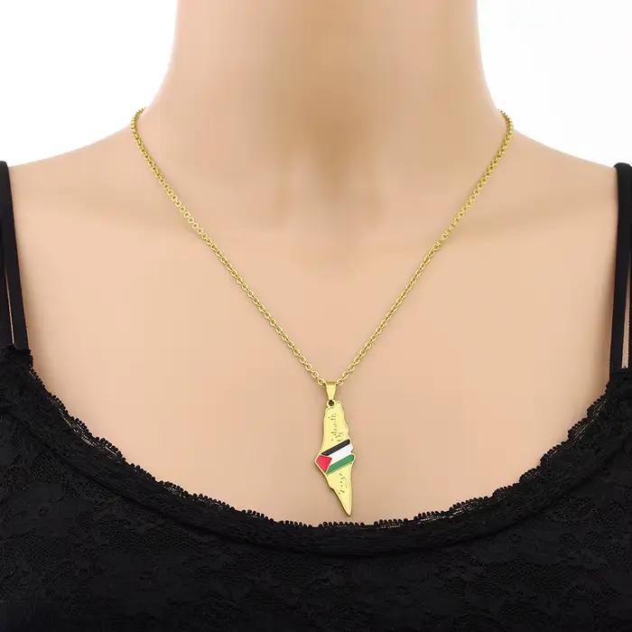 Collier pendentif carte de la Palestine pour hommes et femmes, or, argent, document, acier inoxydable, bijoux à breloques palestiniens, cadeau fosotique, mode