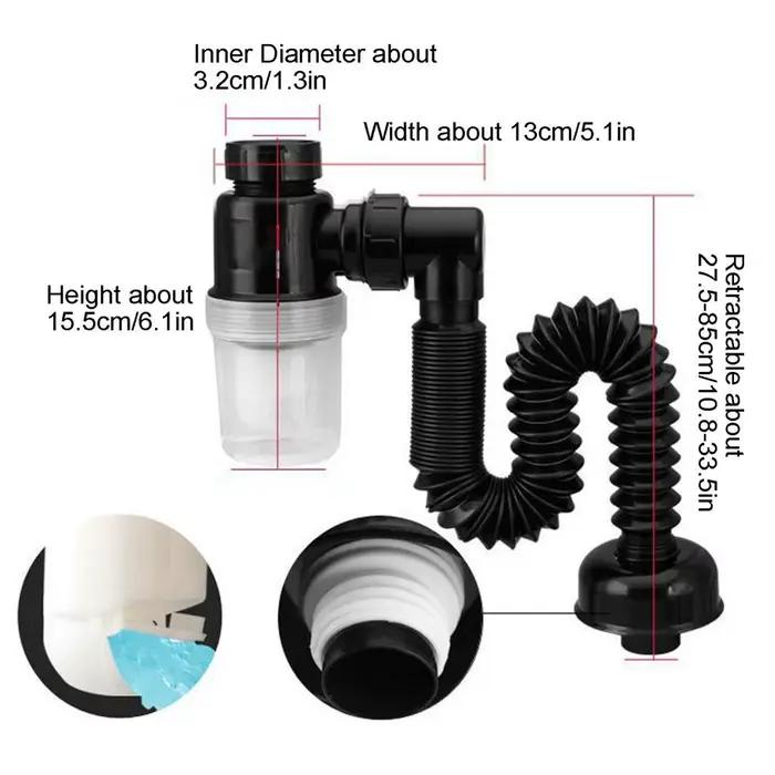 Siphon de lavabo désodorisant pour salle de bain, tuyau de vidange d'évier, tuyau de canalisation domestique