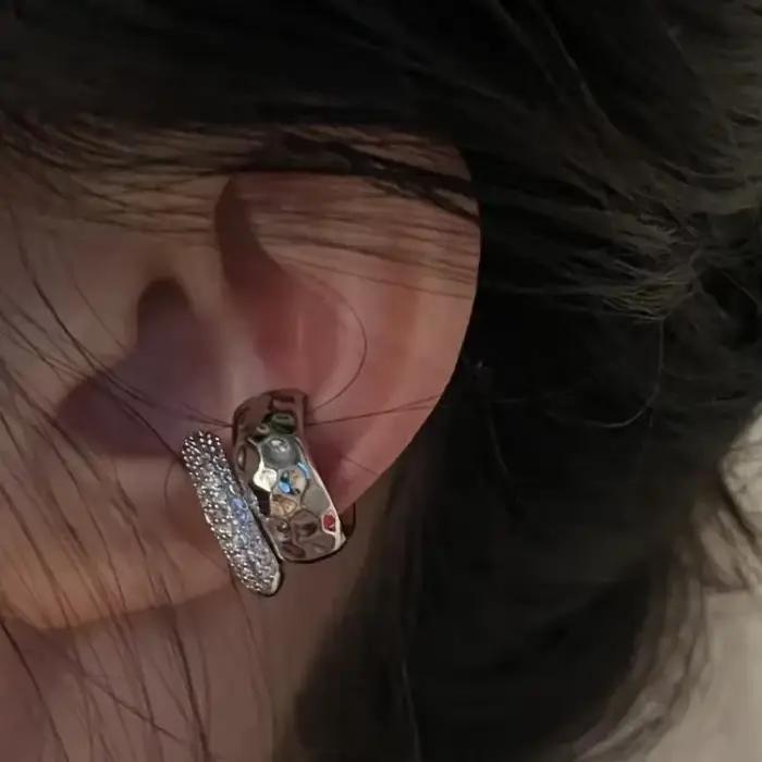 Punk Zunderes-Manchette d'oreille double couche pour femme, pas de piercing, boucles d'oreilles en métal, clip d'oreille géométrique unique, accessoires de bijoux, cadeau