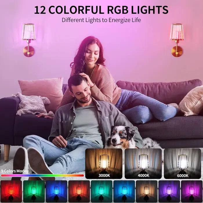 Applique murale sans fil à piles, applique murale sans fil avec ampoule à chargement USB, applique murale à intensité variable 15 couleurs avec télécommande, adaptée pour chambre à coucher, salon, cou
