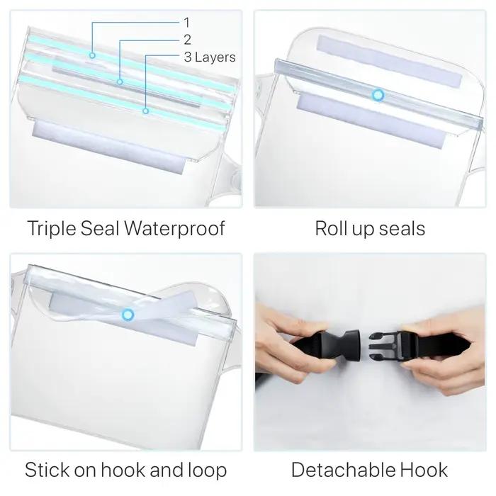 Pochette de téléphone étanche avec sangle de taille réglable, sac sec pour garder les objets de valeur du téléphone en toute sécurité pour la plage, la natation, le kayak, la pêche en bateau