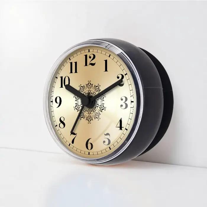 Horloge de salle de bain étanche, compacte, légère, ronde, avec ventouse, silencieuse, petite, pour toilettes, salles de bain, cuisines