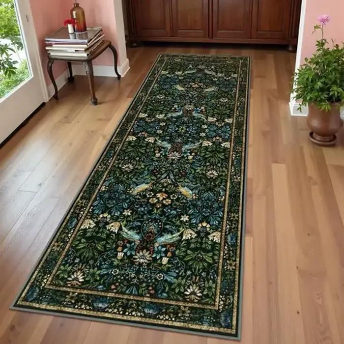 Tapis de couloir botanique vert foncé, style vintage, antidérapant, lavable, pour couloir, salon, chambre à coucher, entrée, décoration de la maison