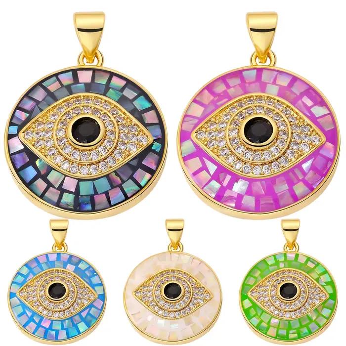 Juya fait à la main 18K véritable plaqué or opale coquille ronde turc grec mauvais œil breloques pour bricolage luxe Talisman pendentif fabrication de bijoux