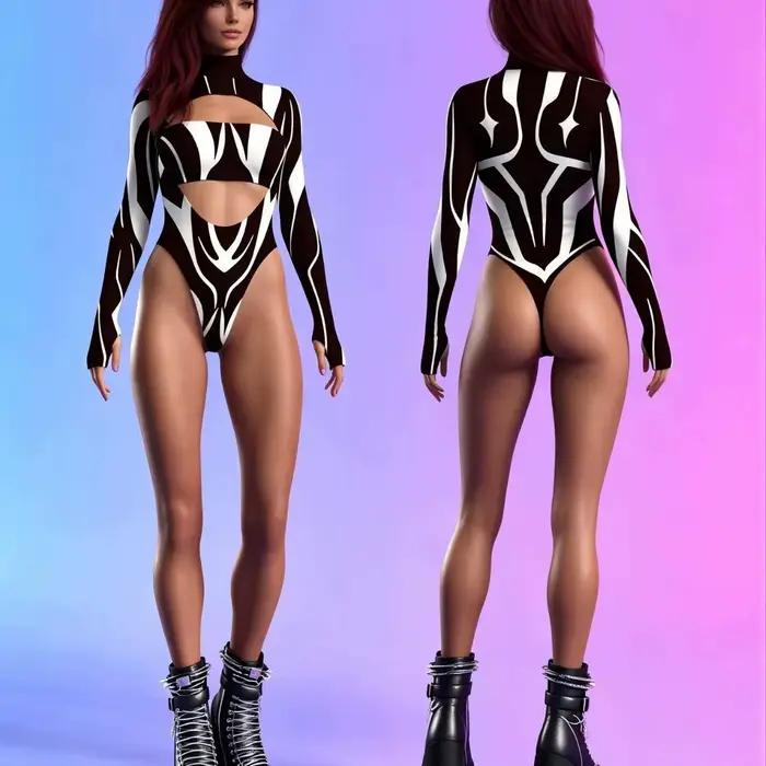 Nouvelle Arrivée Été Vente Flash Maillot de Bain Une Pièce Femme à Manches Longues Imprimé Numérique 3D Tendance Personnalisé Décontracté