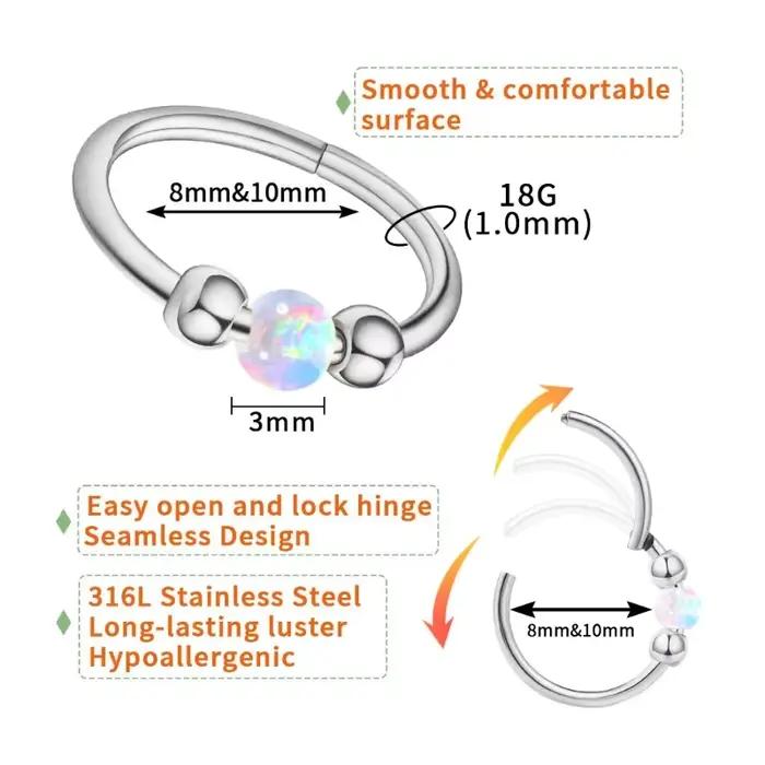Anneau nez perlé en délicate, cerceau articulé Rook conque Cartilage Daith Tragus boucle d'oreille élégant bijoux