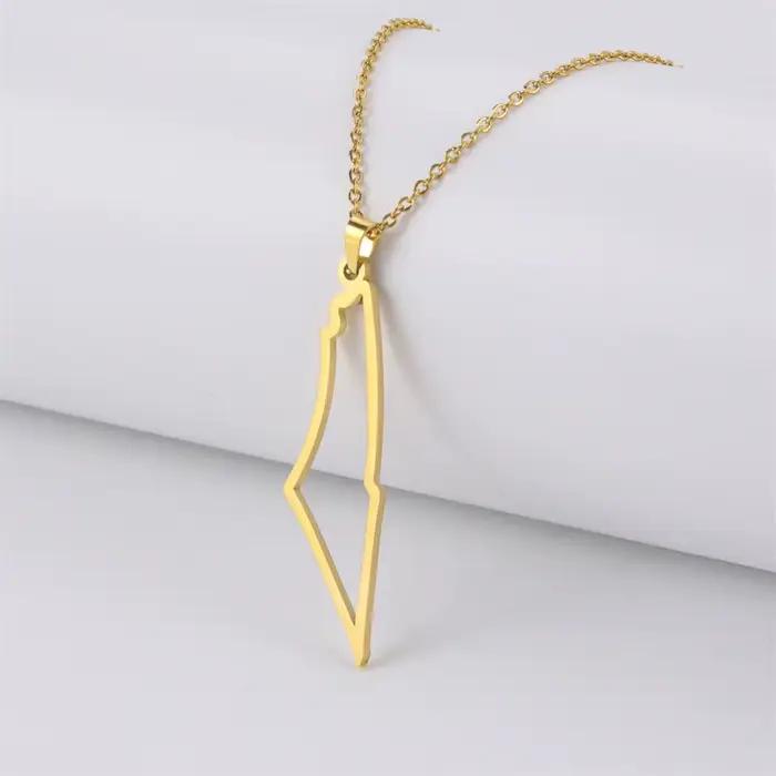 Collier pendentif carte palestine pour femmes, chaînes de carte israélienne, ras du cou, géographie de pays, bijoux en acier inoxydable, vente en gros
