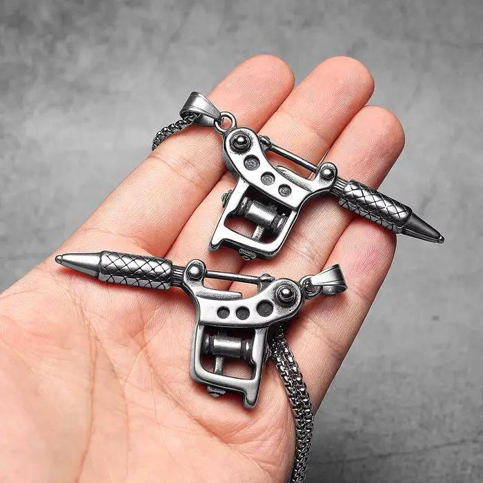 Collier en acier inoxydable avec pendentif pour hommes et femmes, machine à tatouer, bijoux fantaisie, accessoires punk et hip-hop, cadeaux pour hommes, vente en gros