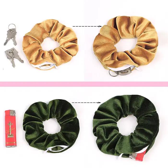 Étui de rangement portable et discret pour élastiques à cheveux, avec fermeture éclair, pour cacher clés, argent et bijoux, idéal pour les voyages et les activités de plein air