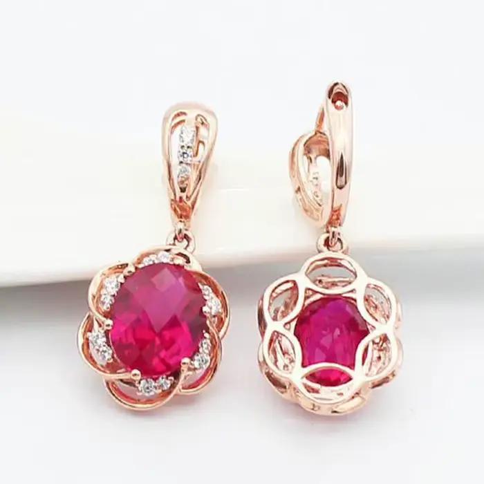 Boucles d'Oreilles promenales Incrustées d'Or Rose 14K pour Femme, Plaqué Or Violet, Fleur d'Afrène, Luxe, Mode Exquise, Cadeau de Bijoux de Mariage, 585