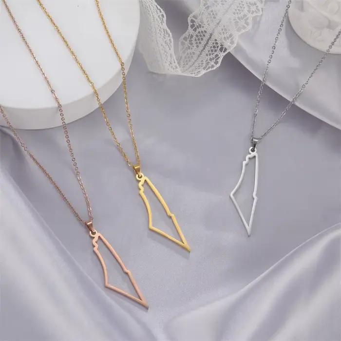 Collier pendentif carte palestine pour femmes, chaînes de carte israélienne, ras du cou, géographie de pays, bijoux en acier inoxydable, vente en gros