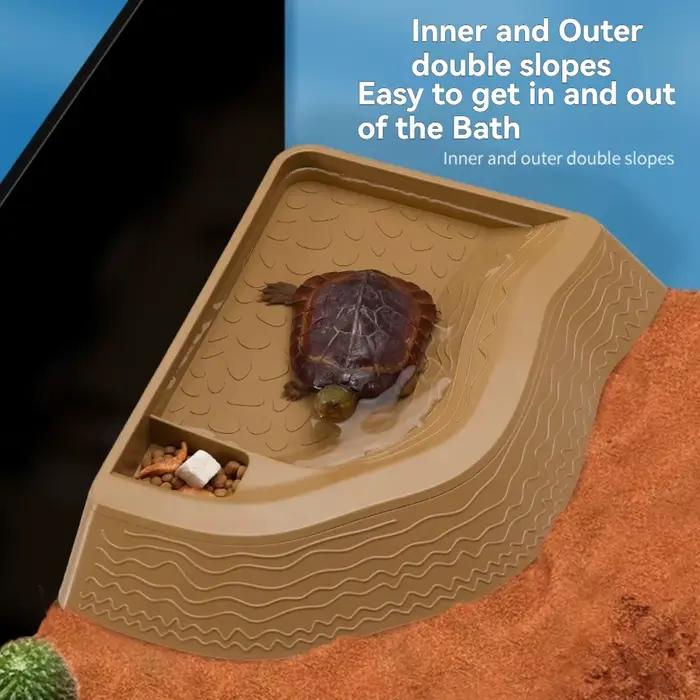 Bassin de bain pour tortues à bord jaune, demi-bassin pour reptiles, double usage eau et nourriture, boîte d'élevage pour animaux rampants, aménagement paysager