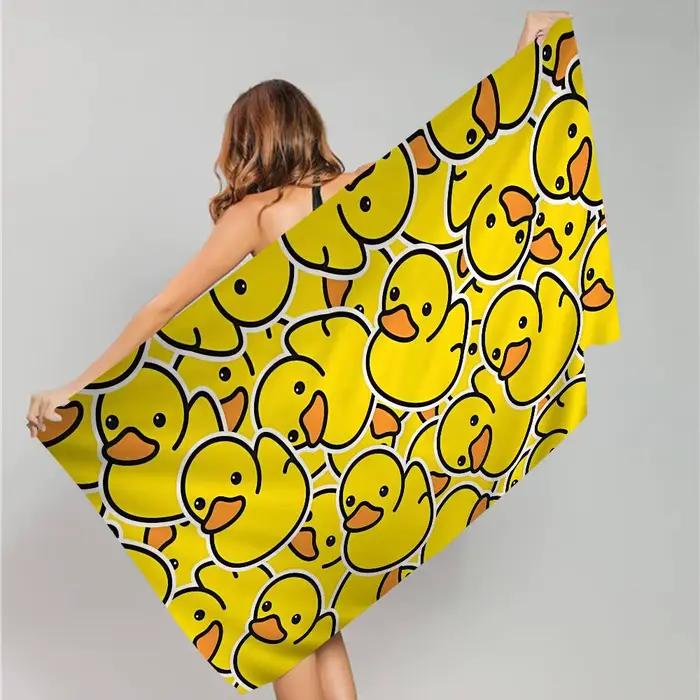 Serviette de plage en forme de canard en caoutchouc jaune, classique, colorée, en microfibre, séchage rapide, personnalisée, sans sable, pour filles, Yoga, Spa