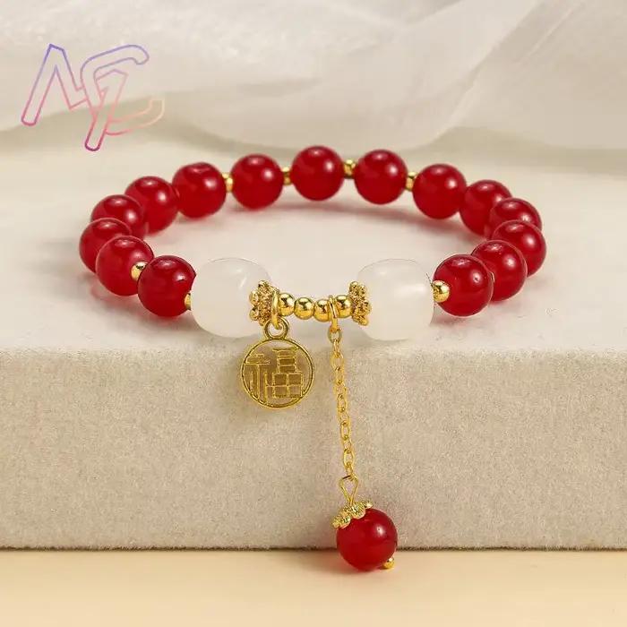 Bracelet de perles de Jade naturel rouge