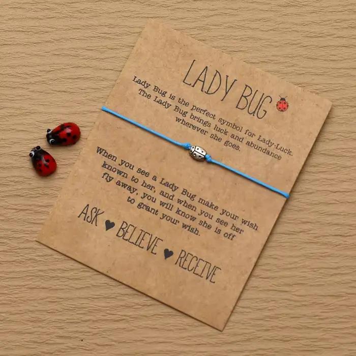 Bracelet à breloques Lady Bug Wish pour hommes et femmes, chaîne rouge, bijoux Lady Bug, navire Chia
