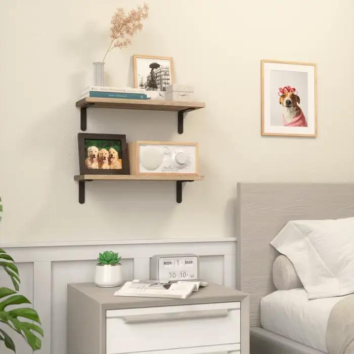 Étagères flottantes murales en bois, 2 ensembles d'étagères pour décoration murale, rangement de salle de bain, chambre à coucher, salon