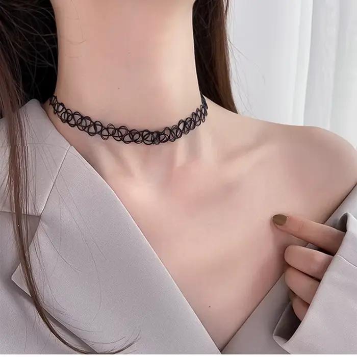 12 pièces/ensemble couleur mixte tatouage arc-en-ciel Sautoirs Vintage gothique Punk élastique collier femmes bijoux tenue de fête décoration pour les filles