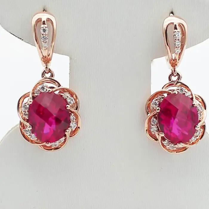 Boucles d'Oreilles promenales Incrustées d'Or Rose 14K pour Femme, Plaqué Or Violet, Fleur d'Afrène, Luxe, Mode Exquise, Cadeau de Bijoux de Mariage, 585