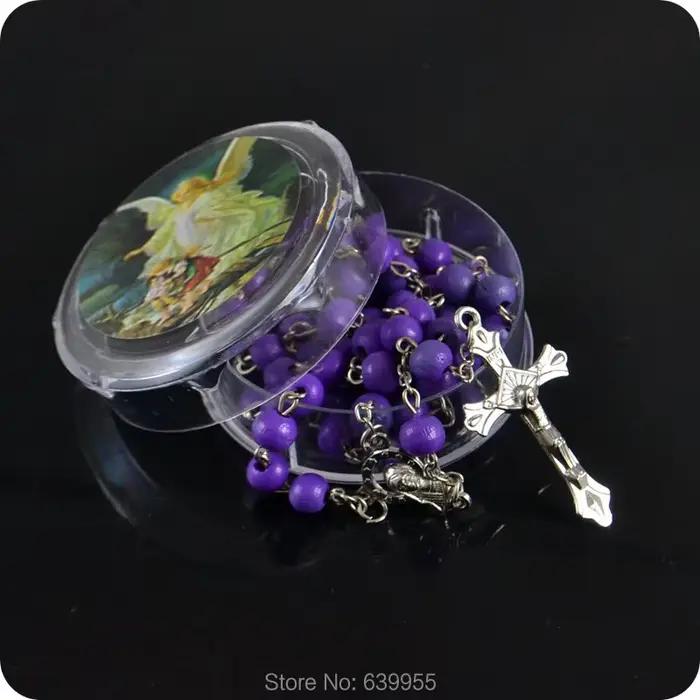Perles de chapelet en bois parfumées à la rose, pendentif croix INRI JESUS, bijoux religieux catholiques à la mode