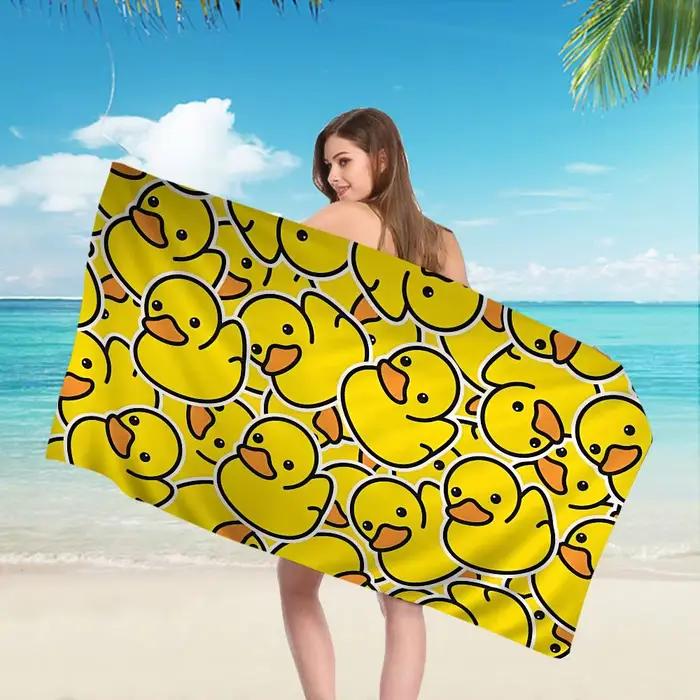 Serviette de plage en forme de canard en caoutchouc jaune, classique, colorée, en microfibre, séchage rapide, personnalisée, sans sable, pour filles, Yoga, Spa
