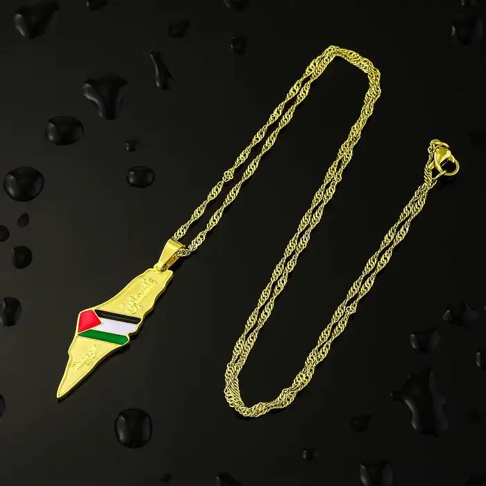 Collier pendentif en acier inoxydable pour hommes et femmes, carte de l'état de Palestine, cadeau de bijoux ethniques, mode