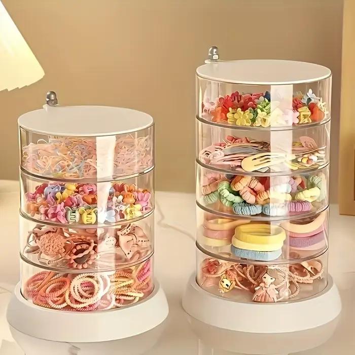 Organisateur de bijoux rotatif 3/4/5 couches-boîte de rangement en plastique à plusieurs niveaux, présentoir d'anneaux de cheveux Transparent pour coiffeuse