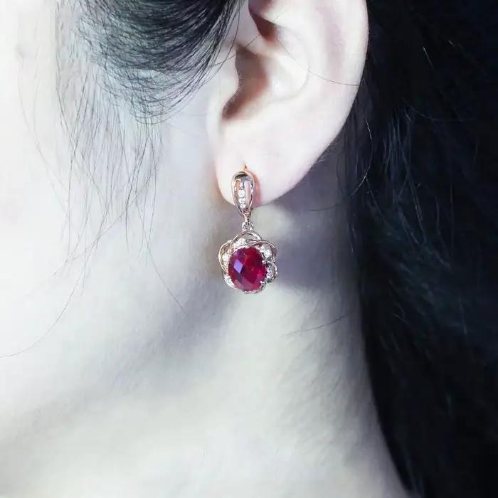 Boucles d'Oreilles promenales Incrustées d'Or Rose 14K pour Femme, Plaqué Or Violet, Fleur d'Afrène, Luxe, Mode Exquise, Cadeau de Bijoux de Mariage, 585
