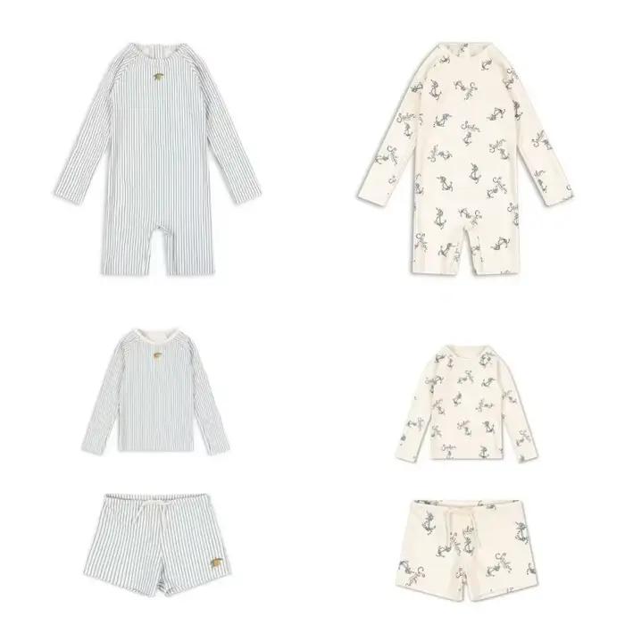 Maillots de bain pour bébés garçons, maillot de bain rayé à manches longues, motif citron, short de plage pour garçons, maillots de bain de vacances pour enfants, protection solaire