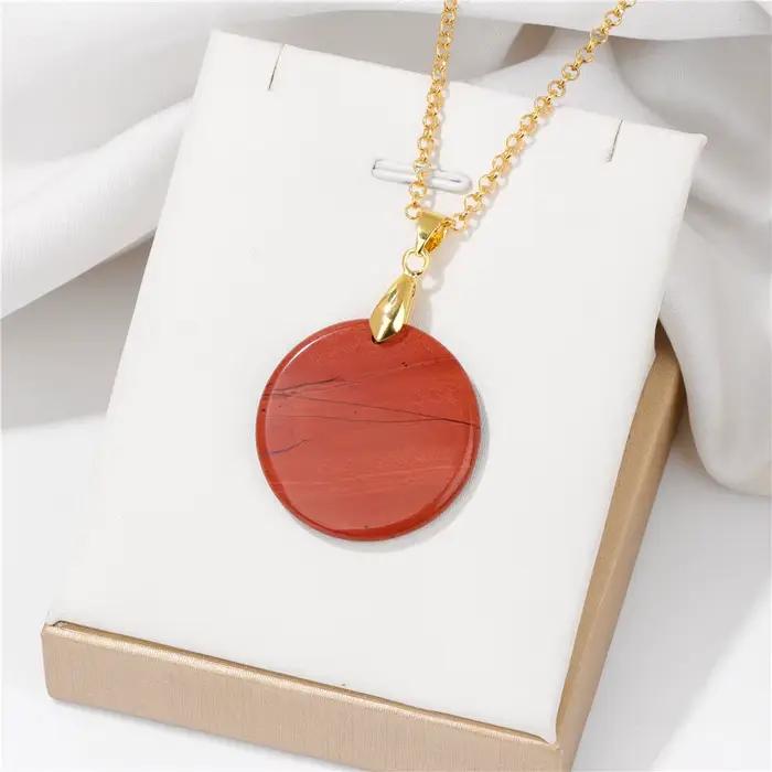 Collier Ras du Cou avec Pendentif Rond en Pierre Naturelle d'Œil de Tigre
