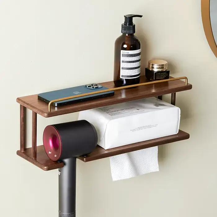 Support de rangement mural en bois pour salle de bain, organisateur de vanité multicouche pour serviettes et cosmétiques, Solution de comptoir de vanité domestique