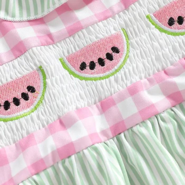 0-24M nouveau-né bébé fille maillot de bain Plaid pastèque brodé cravate sans manches à volants maillot de bain maillots de bain décontractés