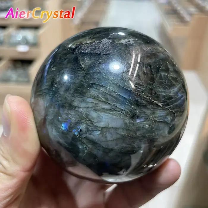 Boule de Labradorite naturelle, boule de cristal, boule de feldspat, ornements de polissage de pierre allongée bleue, boule cadeau 40mm-70mm