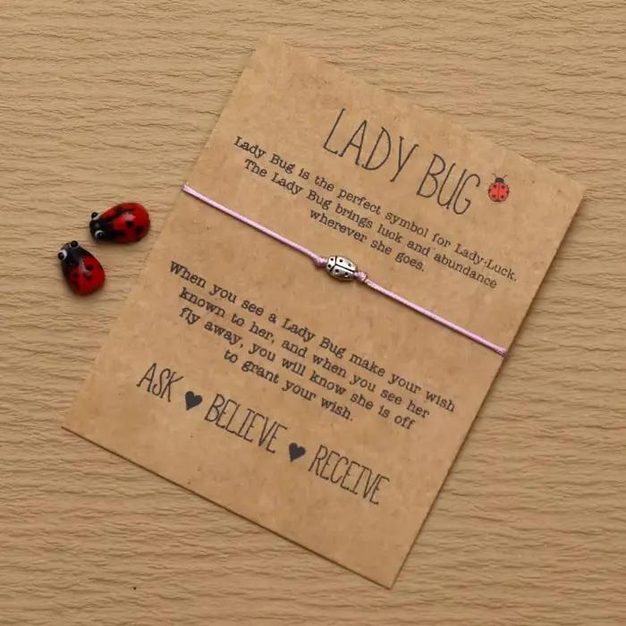 Bracelet à breloques Lady Bug Wish pour hommes et femmes, chaîne rouge, bijoux Lady Bug, navire Chia