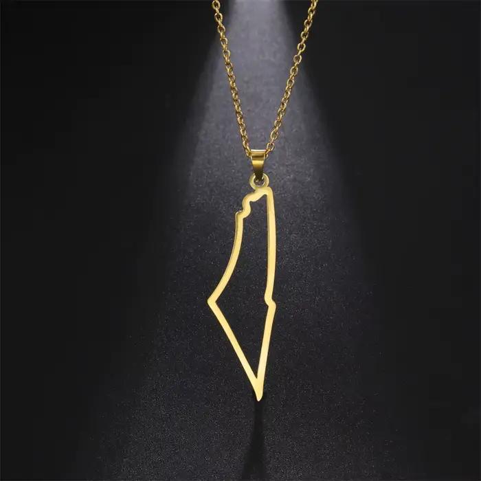Collier pendentif carte palestine pour femmes, chaînes de carte israélienne, ras du cou, géographie de pays, bijoux en acier inoxydable, vente en gros