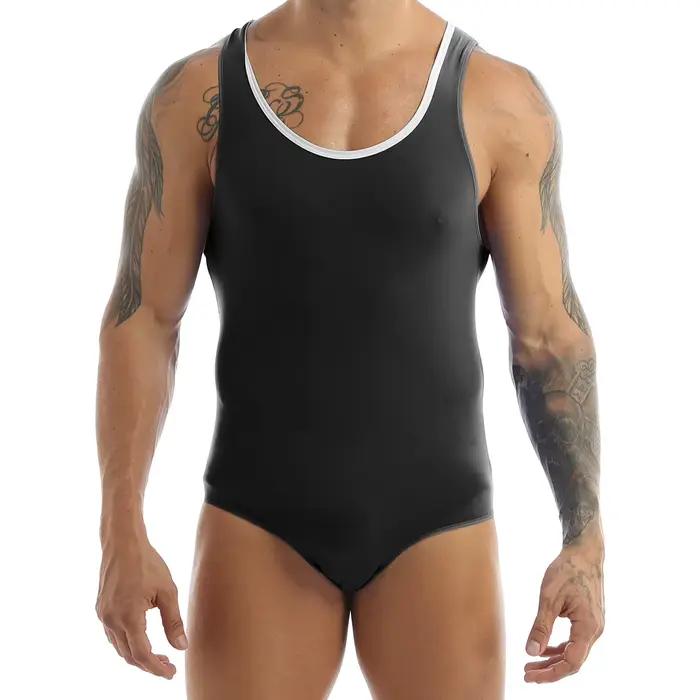 Mankini string sous-vêtements hommes body Jockstrap extensible une pièce maillots de bain justaucorps coupe haute lutte Singlet justaucorps