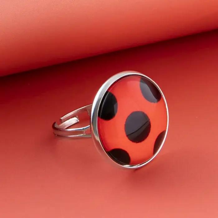 Mode coccinelle anneaux ouverts pour femmes filles dessin animé rouge dame oiseau insecte verre anneau rond accessoires de fête bijoux cadeau