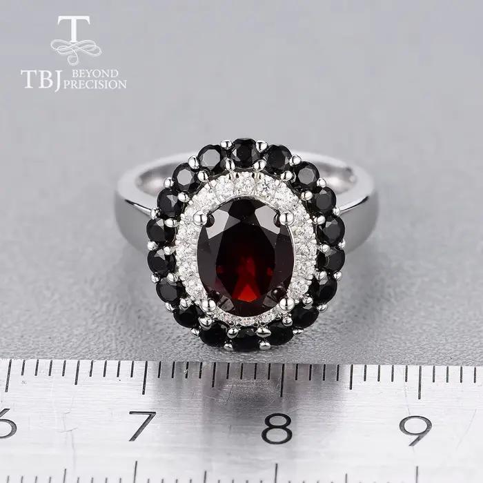 TBJ-Ensemble bague et boucles d'oreilles en argent regardé 925 pour femme, pierre précieuse grenat noir naturel, bijoux fins, fête et tenue quotidienne, nouveau style