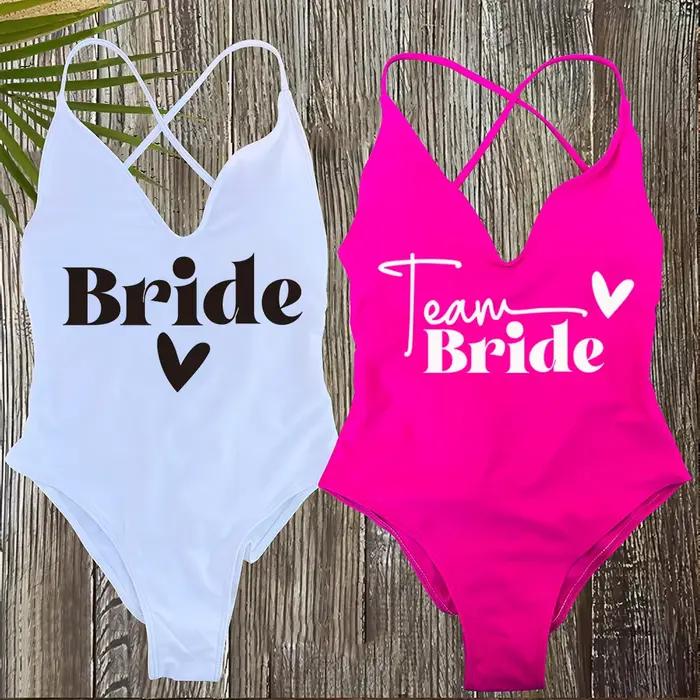 Maillot de bain une pièce rembourré pour femme, thème Team Bride, pour enterrement de vie de jeune fille, tenue de plage estivale nuptiale