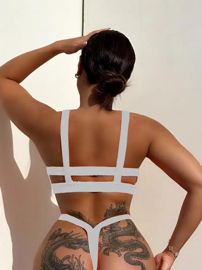 Ensemble de maillot de bain bikini orange pour femme, sexy, uni noir et blanc, avec découpes, dos nu, string, maillot de bain 2026, micro bikinis de plage