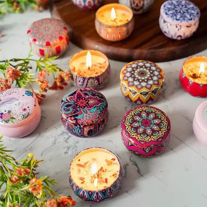 Bougie d'aromathérapie à fleurs séchées