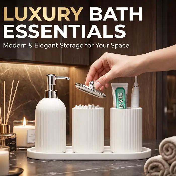 Ensemble d'accessoires de salle de bain mats, organisateur de style farmhouse avec distributeur de savon, pot à coton-tiges, porte-brosse à dents et plateau pour lavabo
